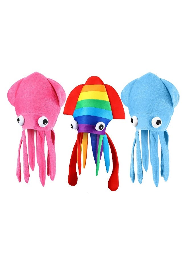 Squid Hat 3 Pieces Crazy Hats Funny Octopus Costume Adult Squid Hat Squid Animal Costume for Halloween, Birthdays, Parties (Rainbow, Pink, Blue) - Image 1
