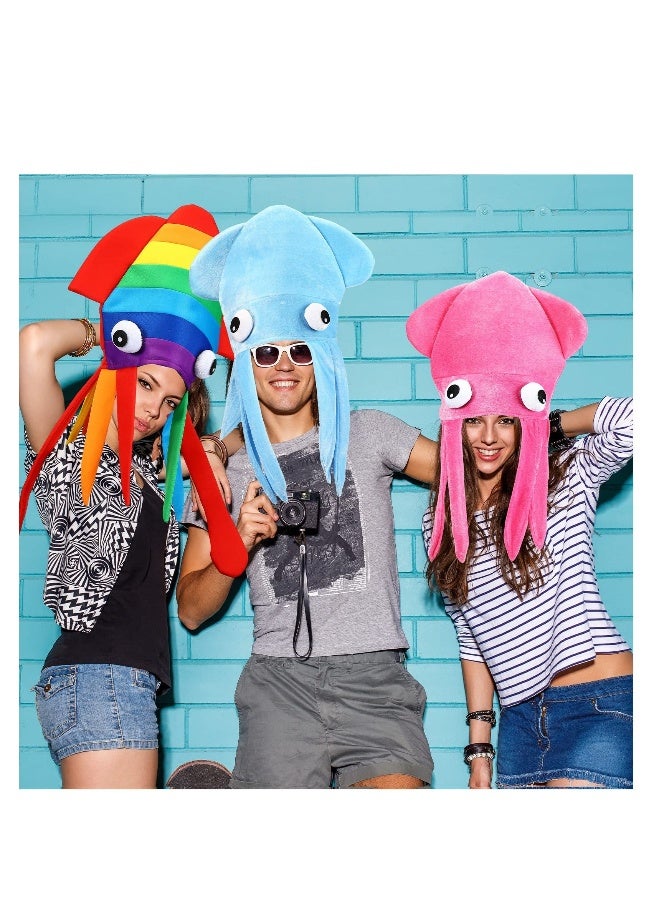 Squid Hat 3 Pieces Crazy Hats Funny Octopus Costume Adult Squid Hat Squid Animal Costume for Halloween, Birthdays, Parties (Rainbow, Pink, Blue) - Image 5