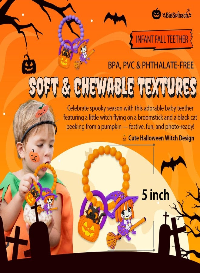 BIGSPINACH Halloween Teething Ring, Silicone Baby Teether with Witch and Cat Design, BPA-Free Infant Teething Toy, Easy to Hold,Safe for Babies and Toddlers (Colorful, Skull & Witch Hat) 2PC - Image 3