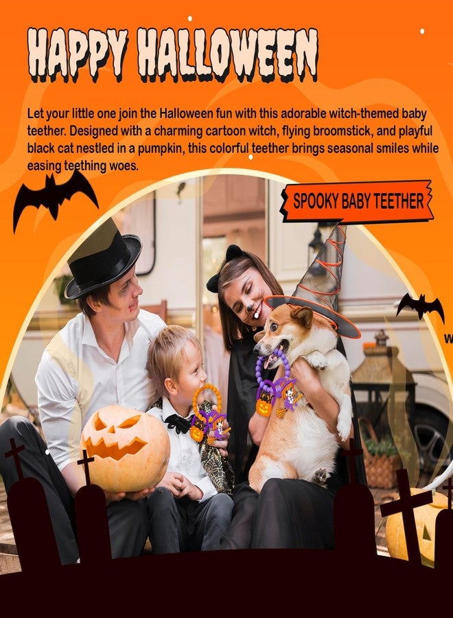 BIGSPINACH Halloween Teething Ring, Silicone Baby Teether with Witch and Cat Design, BPA-Free Infant Teething Toy, Easy to Hold,Safe for Babies and Toddlers (Colorful, Skull & Witch Hat) 2PC - Image 2