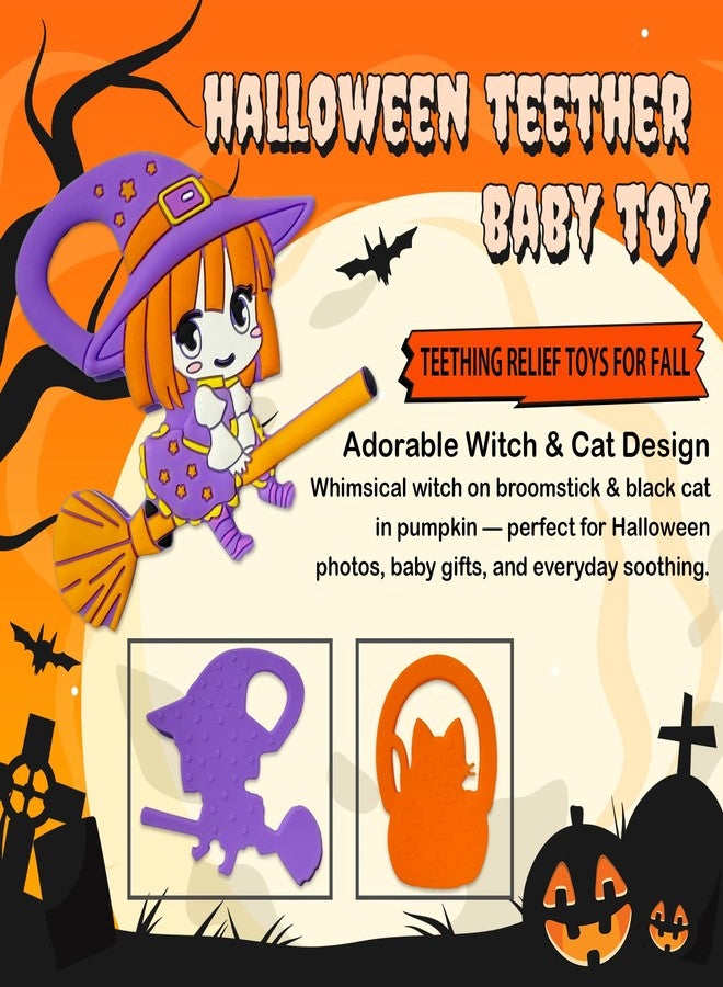 BIGSPINACH Halloween Teething Ring, Silicone Baby Teether with Witch and Cat Design, BPA-Free Infant Teething Toy, Easy to Hold,Safe for Babies and Toddlers (Colorful, Skull & Witch Hat) 2PC - Image 4
