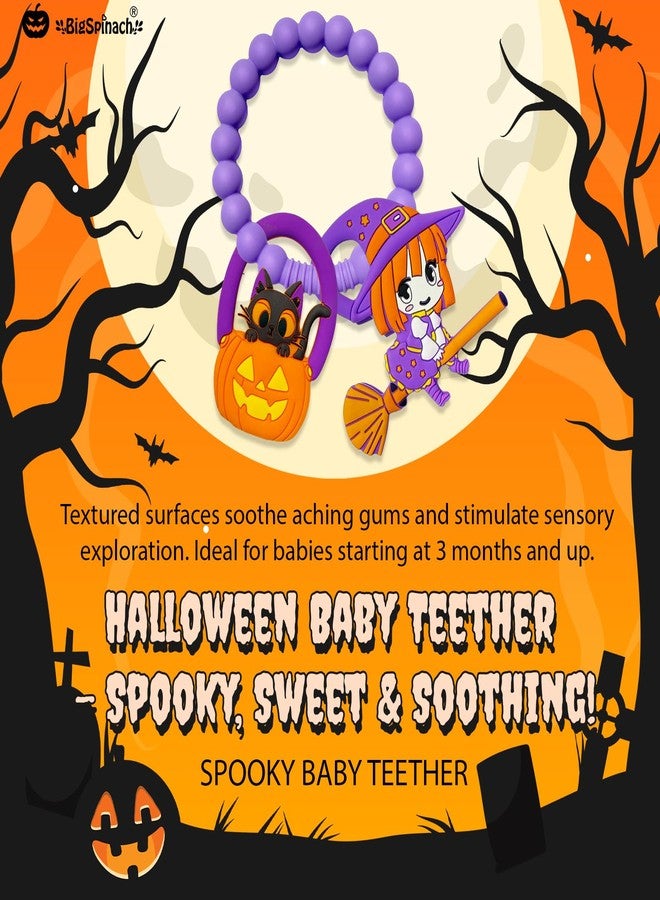BIGSPINACH Halloween Teething Ring, Silicone Baby Teether with Witch and Cat Design, BPA-Free Infant Teething Toy, Easy to Hold,Safe for Babies and Toddlers (Colorful, Skull & Witch Hat) 2PC - Image 5