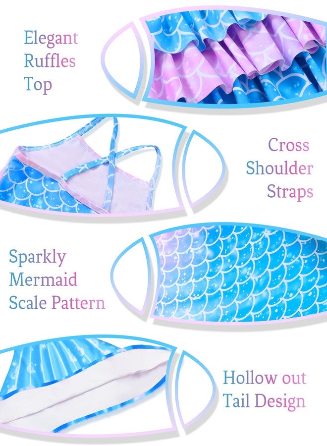 Ghteas Girls Swimsuit Mermaid Swimwear Ruffle Top with Boyshort Bikini Fish Tail Set Summer Quick Dry Mermaid Skirt Outfit Size 8 9 - Image 4