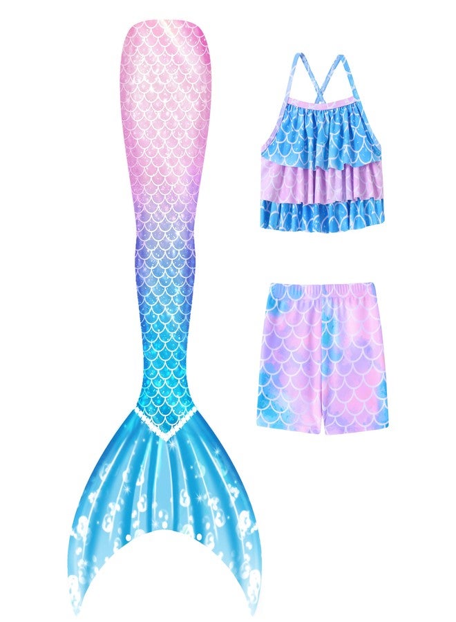 Ghteas Girls Swimsuit Mermaid Swimwear Ruffle Top with Boyshort Bikini Fish Tail Set Summer Quick Dry Mermaid Skirt Outfit Size 8 9 - Image 2