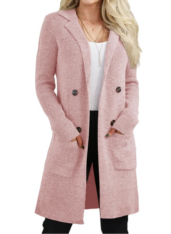 VIMPUNEC Women's Open Front Long Cardigan Sweaters Fall Casual Knit Jackets Coatigan with Pockets, Pink, XL - Image 1
