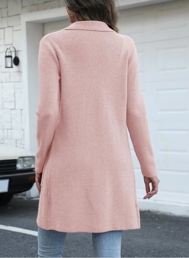 VIMPUNEC Women's Open Front Long Cardigan Sweaters Fall Casual Knit Jackets Coatigan with Pockets, Pink, XL - Image 2