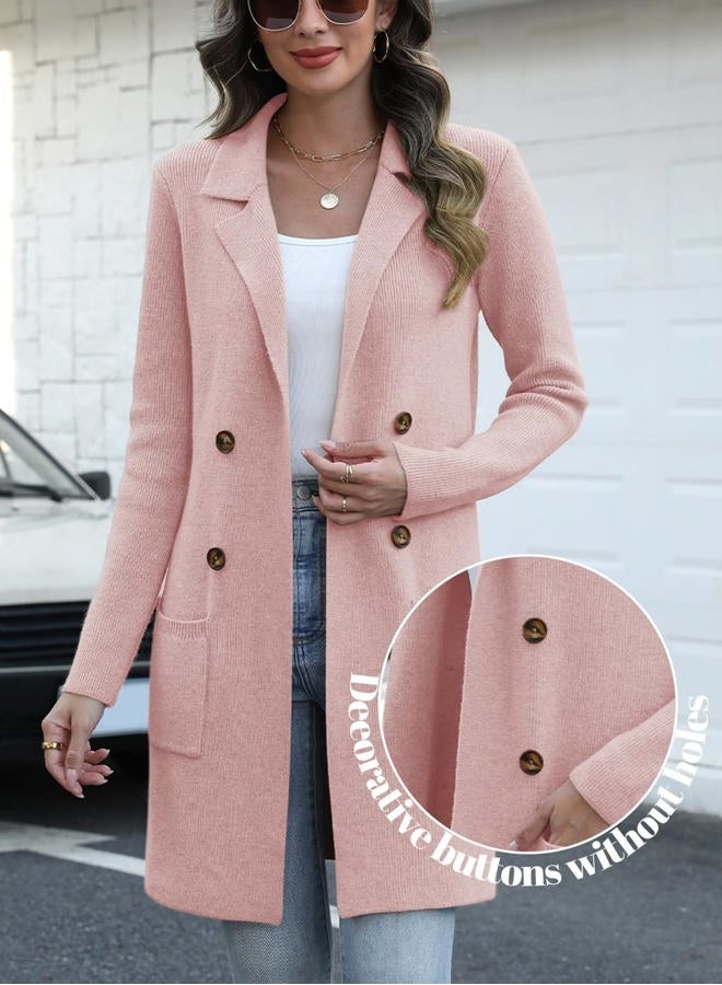 VIMPUNEC Women's Open Front Long Cardigan Sweaters Fall Casual Knit Jackets Coatigan with Pockets, Pink, XL - Image 4