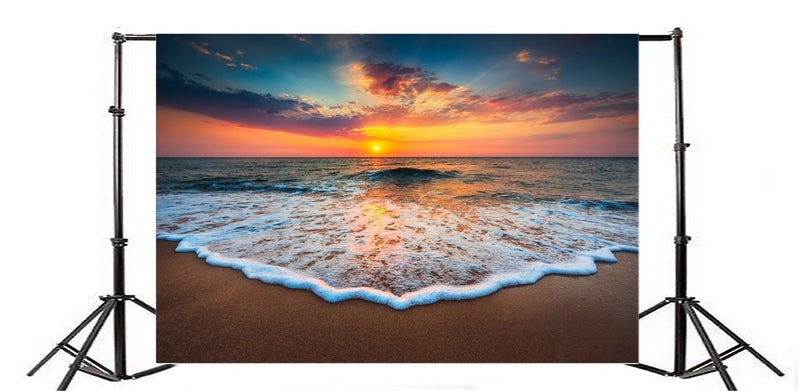 Leyiyi 7x5ft Photography Background Seaside Sunset Backdrop Wedding Ceremony Hawaiian Luau Party Hula Ocean Wave Foam Beach Sand Honeymoon Travel Summer Banquet Baby Photo Portrait Vinyl Studio Prop - Image 2