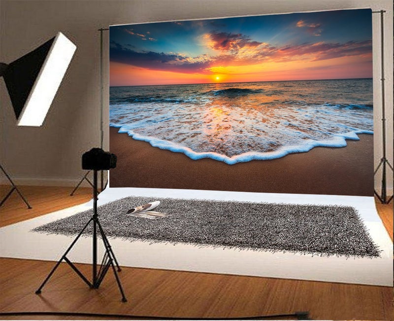 Leyiyi 7x5ft Photography Background Seaside Sunset Backdrop Wedding Ceremony Hawaiian Luau Party Hula Ocean Wave Foam Beach Sand Honeymoon Travel Summer Banquet Baby Photo Portrait Vinyl Studio Prop - Image 3