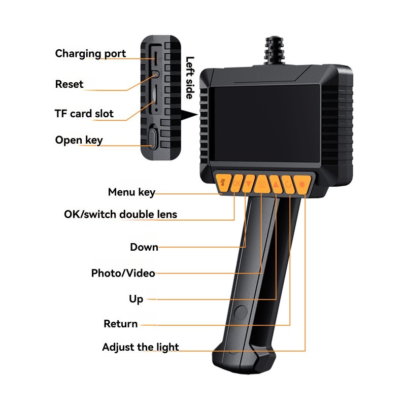Industrial Inspection Camera with 4.3" LCD Screen, 1080P Waterproof Borescope, 8mm Lens, Adjustable LED Light, Rechargeable Battery, 10m Semi-Rigid Cable - Image 2