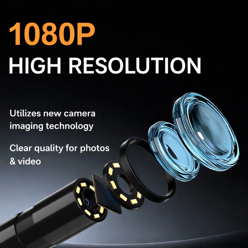 Industrial Inspection Camera with 4.3" LCD Screen, 1080P Waterproof Borescope, 8mm Lens, Adjustable LED Light, Rechargeable Battery, 10m Semi-Rigid Cable - Image 4
