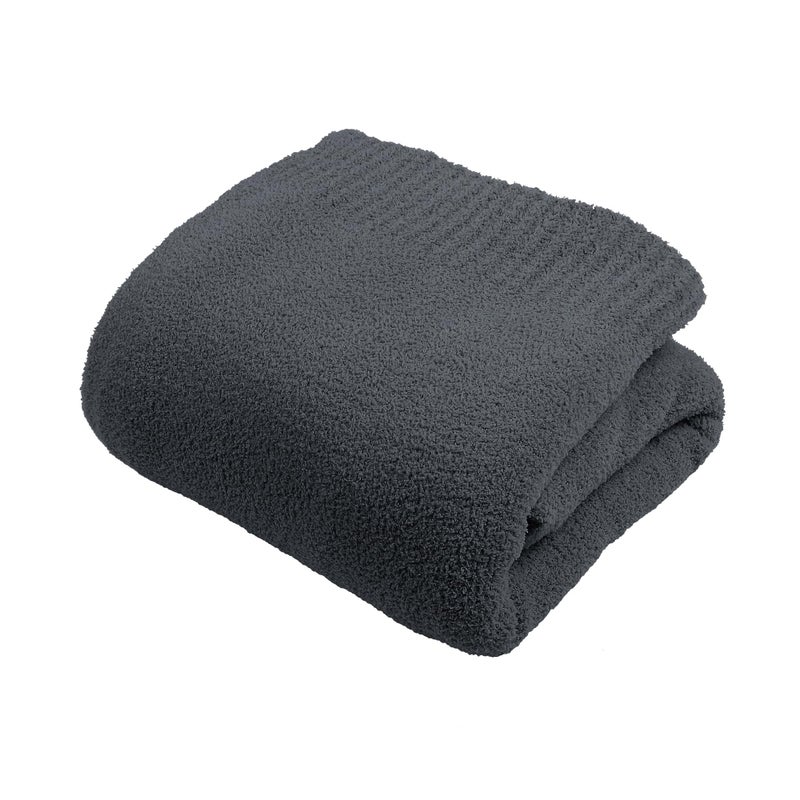 JOOJA Dark Grey Black Fuzzy Knitted Blanket Soft Lightweight Plush Queen Size Blanket for Bed Cozy Nights Charcoal Grey 90x90