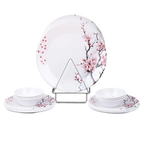 Golden Fish Melamine 24 Pieces Dinner Set – Durable, Stylish, BPA-Free Tableware, Crockery Set for Dining & Gifting | Plates & Bowls (Floral-2) - Image 2