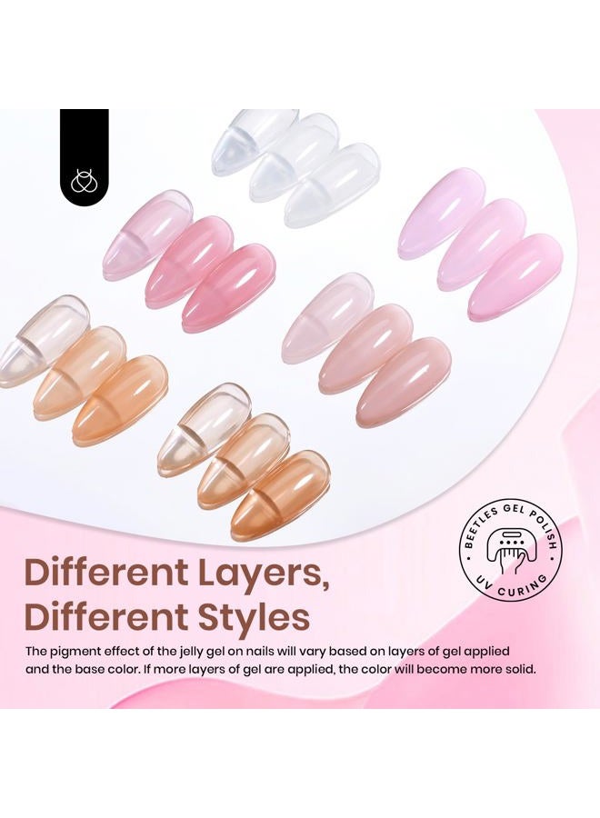 beetles Gel Polish Beetles Jelly Gel Nail Polish Set, 6 Colors Milky White Nude Pink Sheer Brown Gel Polish Kit Nail Concealer Translucent Effect Soak Off Uv French Nail Art Gift for Women Ultimate Monochrome Collection - Image 4