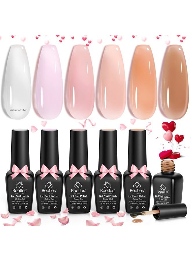 beetles Gel Polish Beetles Jelly Gel Nail Polish Set, 6 Colors Milky White Nude Pink Sheer Brown Gel Polish Kit Nail Concealer Translucent Effect Soak Off Uv French Nail Art Gift for Women Ultimate Monochrome Collection - Image 1