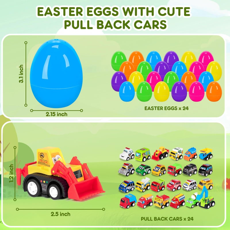 SUGFUT 24 PCS Prefilled Easter Eggs with Toys Pull Back Cars Easter Basket Stuffers for Toddler Gifts for Kids - Easter Party Favors - Image 2