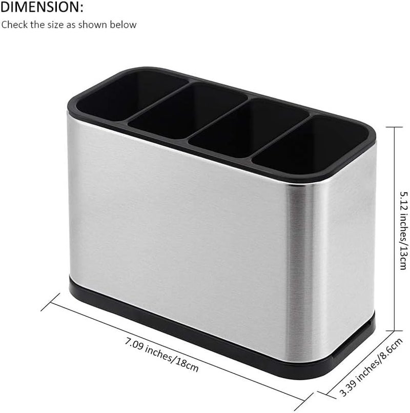 PASHANDOZ Stainless Steel Kitchen Utensil Holder Drainer Cooking Cutlery Holder Countertop Organizer 4 Divided Utensil Caddy Counter for Spoon Fork Spatula Utensil Crock Holder Silverware Caddy - Image 4