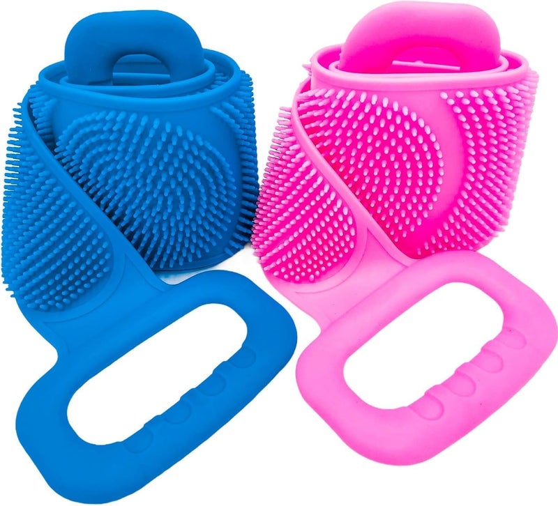 2 PCS Silicone Back Scrubber for Shower – Double-Sided Exfoliating Body Brush with Handles, Gentle Skin Cleaner, Durable & Hygienic Bath Accessory, Assorted Colors