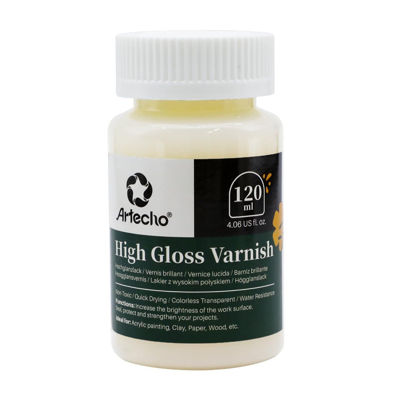 Artecho Varnish for Acrylic Painting 120ml (4oz), High Gloss Varnish for Wood, Clay, Canvas - Image 1