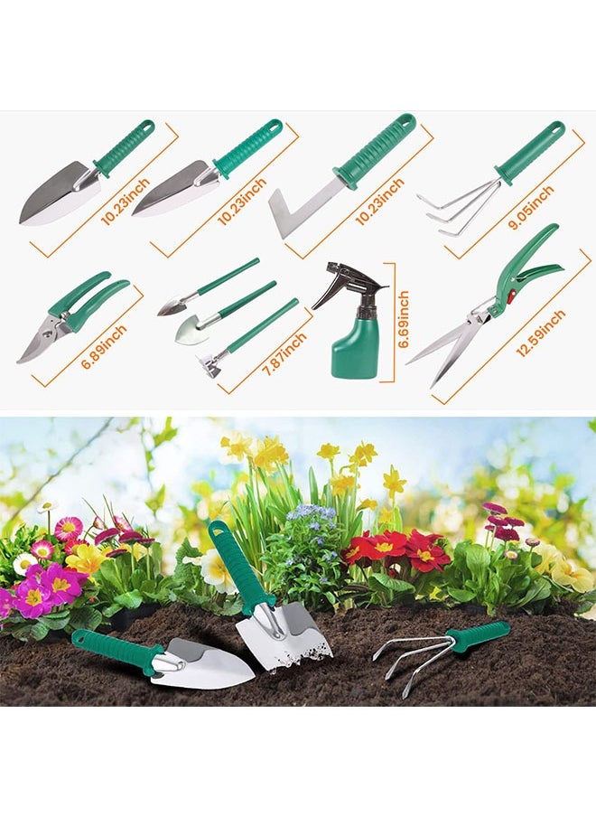 Arabest - Garden Tools Set,10 Pcs Stainless Steel Gardening Tool Kit with Ergonomic Handle,Trowel Rake,Weeder,Pruner Shears,Sprayer,Garden Hand Tools with Carrying Case Gardening Gifts for Men/Women(Green) - Image 1