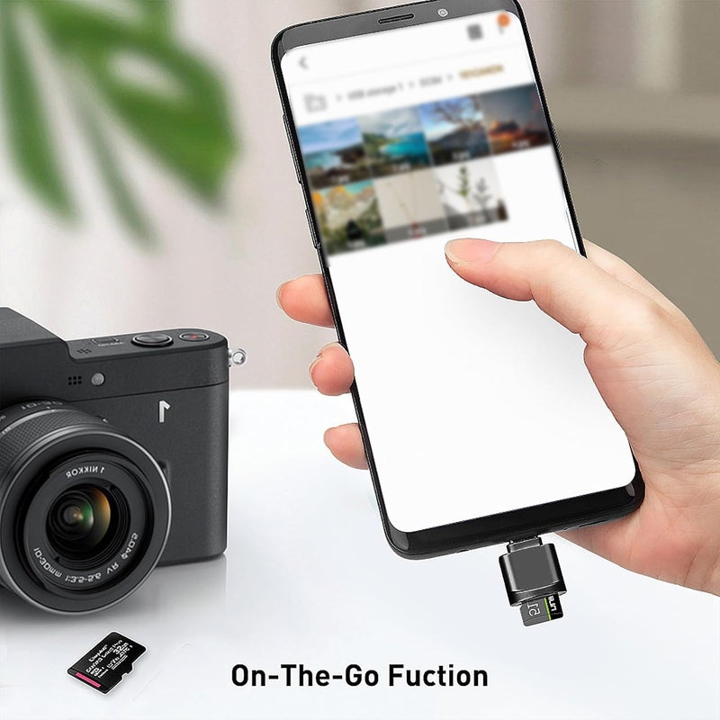 حزمة ثنائية من محول قارئ بطاقات USB C OTG SD TF باللون الأسود لجالاكسي وآيفون وماك بوك وويندوز - Image 4