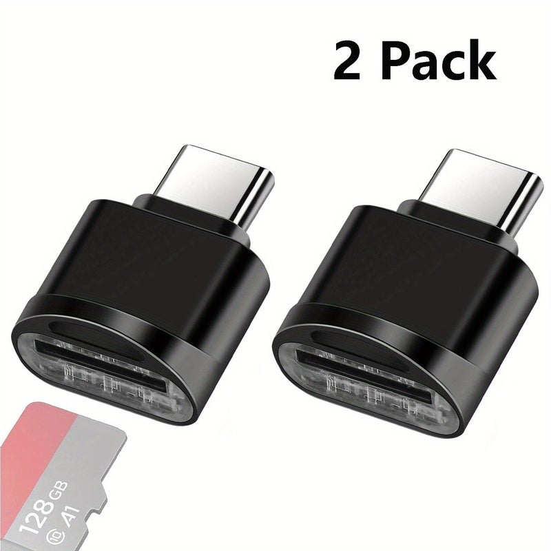 حزمة ثنائية من محول قارئ بطاقات USB C OTG SD TF باللون الأسود لجالاكسي وآيفون وماك بوك وويندوز - Image 1