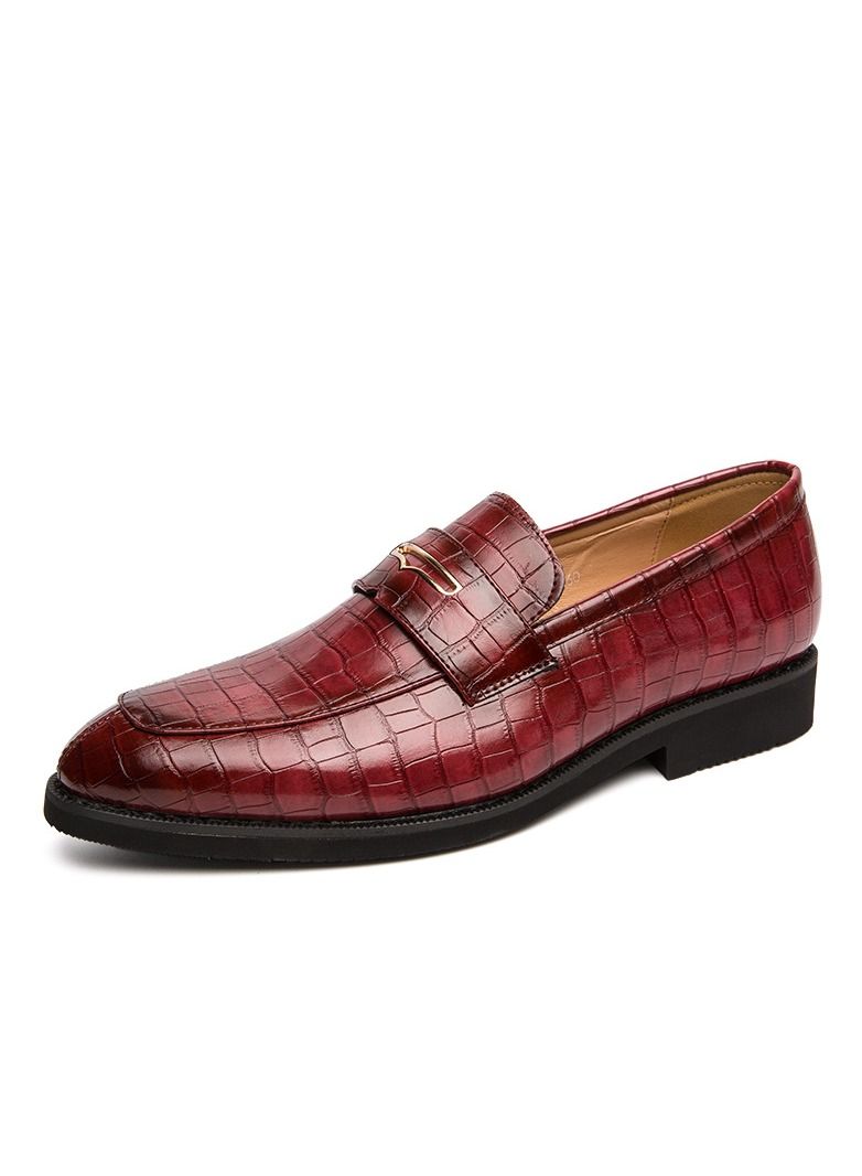 Loquat Men's Bean Shoes Fashion Casual Leather Shoes Red  - Image 1
