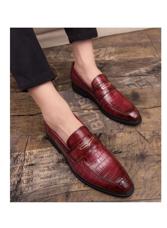 Loquat Men's Bean Shoes Fashion Casual Leather Shoes Red  - Image 2