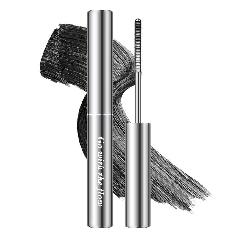 Washable Metal Iron Wand Rod Mascara Black, Curling Iron Wand 3D Mascara Non-Clumping, Smudge-Proof Extra Slim Mascara with Metal Rod Wand Curling Eyelash Iron Brush Wand Mascara-Black