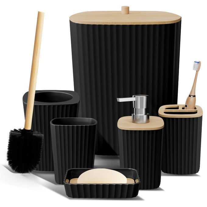 BATHROOM SET BLACK BATHROOM ACCESSORIES SET 6PC BATHROOM ACCESSORY SET BATHROOM SETS WITH TOILET BRUSH TRASH CAN SOAP DISPENSER