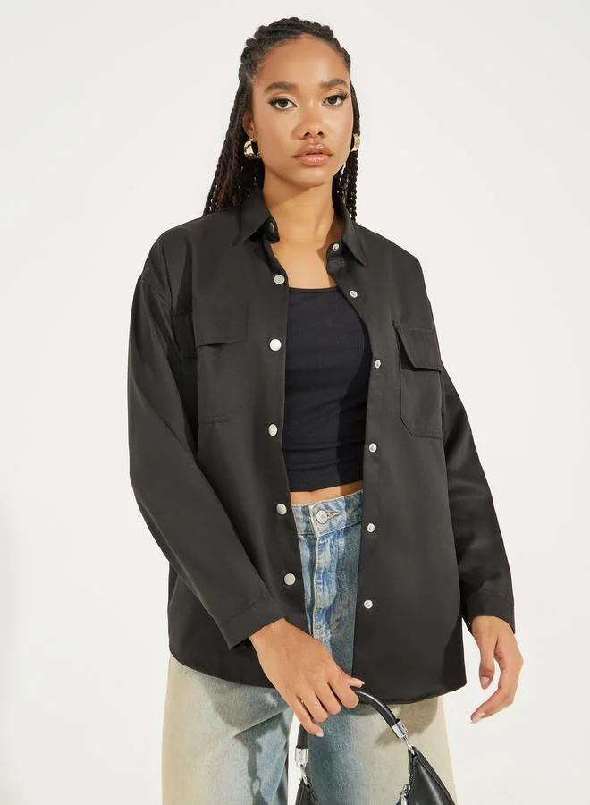 Take Two Basic Oversized Jacket with Flap Pocket