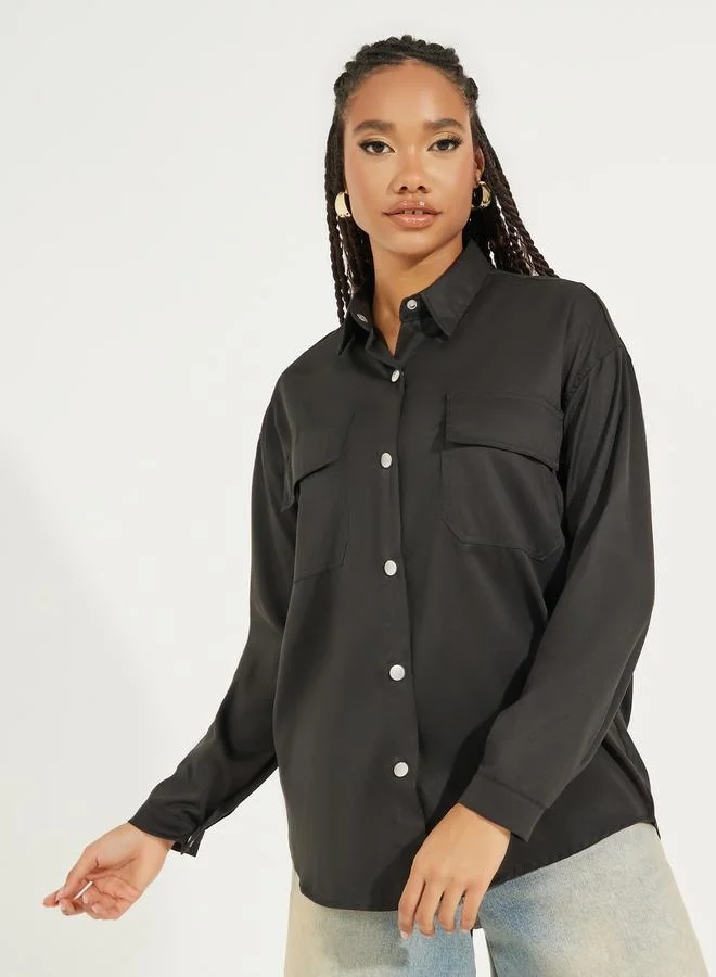 Take Two Basic Oversized Jacket with Flap Pocket