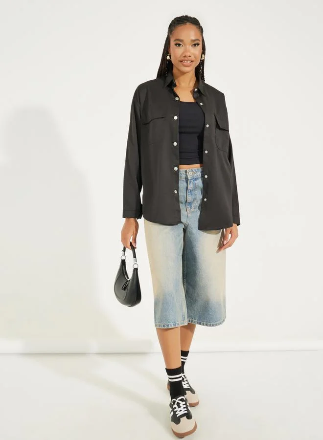 Take Two Basic Oversized Jacket with Flap Pocket