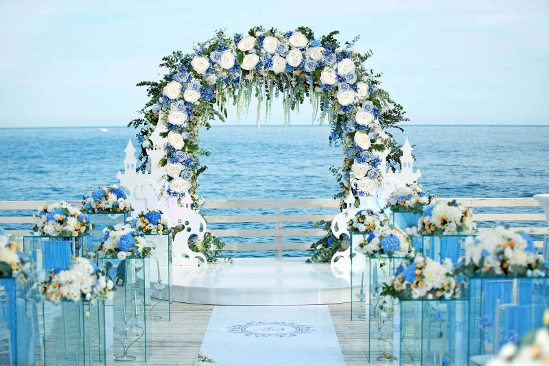 Lvydec 2 Pack Artificial Peony Flower Garland - 6ft Silk Peony Red Flower Garland Arch Flower Vine for Wedding Party Table Decoration(Blue and White) - Image 3