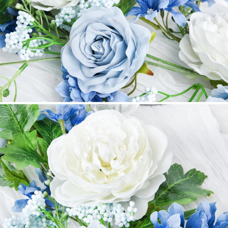 Lvydec 2 Pack Artificial Peony Flower Garland - 6ft Silk Peony Red Flower Garland Arch Flower Vine for Wedding Party Table Decoration(Blue and White) - Image 5