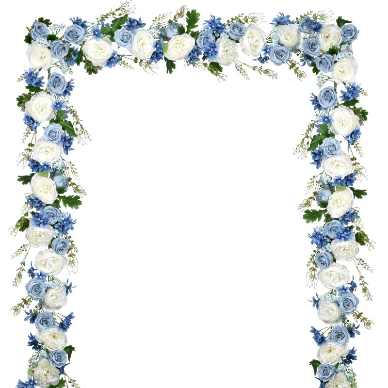 Lvydec 2 Pack Artificial Peony Flower Garland - 6ft Silk Peony Red Flower Garland Arch Flower Vine for Wedding Party Table Decoration(Blue and White) - Image 1
