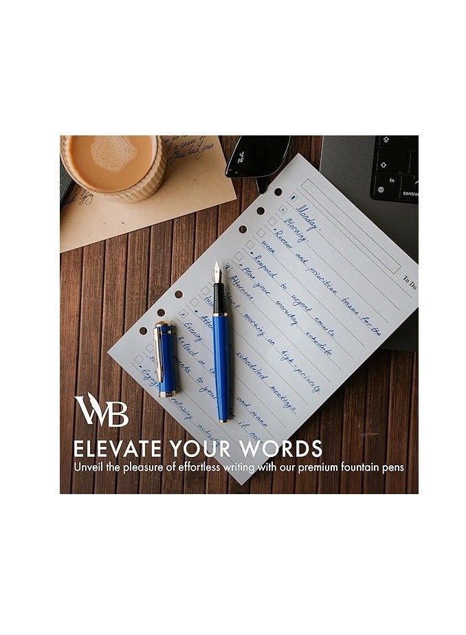 Wordsworth & Black Wordsworth & Black Fountain Pen Set, 18K Gilded Medium Nib, Includes 24 Pack Ink Cartridges, Ink Refill Converter & Gift Pouch, Gold Finish, Calligraphy, [Imperial Blue], Perfect for Men & Women  - Image 3