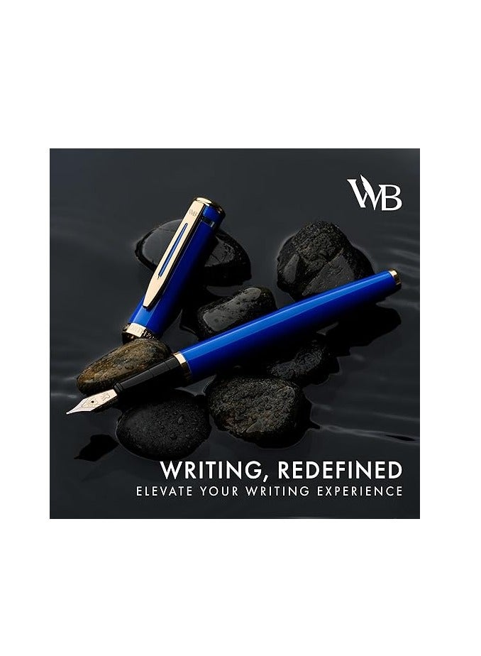 Wordsworth & Black Wordsworth & Black Fountain Pen Set, 18K Gilded Medium Nib, Includes 24 Pack Ink Cartridges, Ink Refill Converter & Gift Pouch, Gold Finish, Calligraphy, [Imperial Blue], Perfect for Men & Women  - Image 2