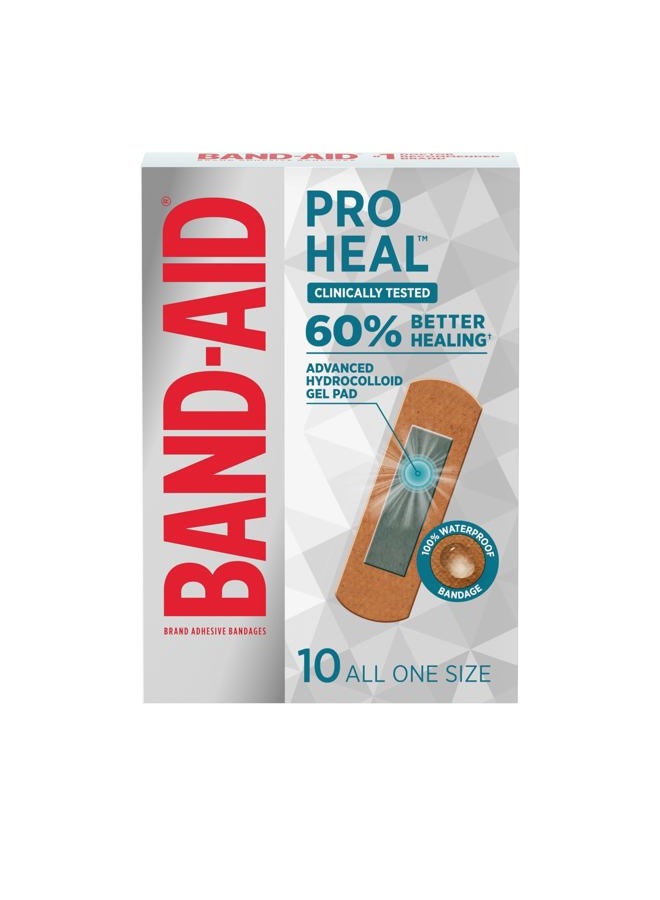Band-Aid لصقات شفاء برو العلامة التجارية مع وسادة هيدروكوليد جل، لصقات مائية مختبرة سريرياً، شفاء أفضل للجروح الطفيفة، لصقات إسعافات أولية معقمة، جميعها بحجم واحد، 10 قطع - Image 1