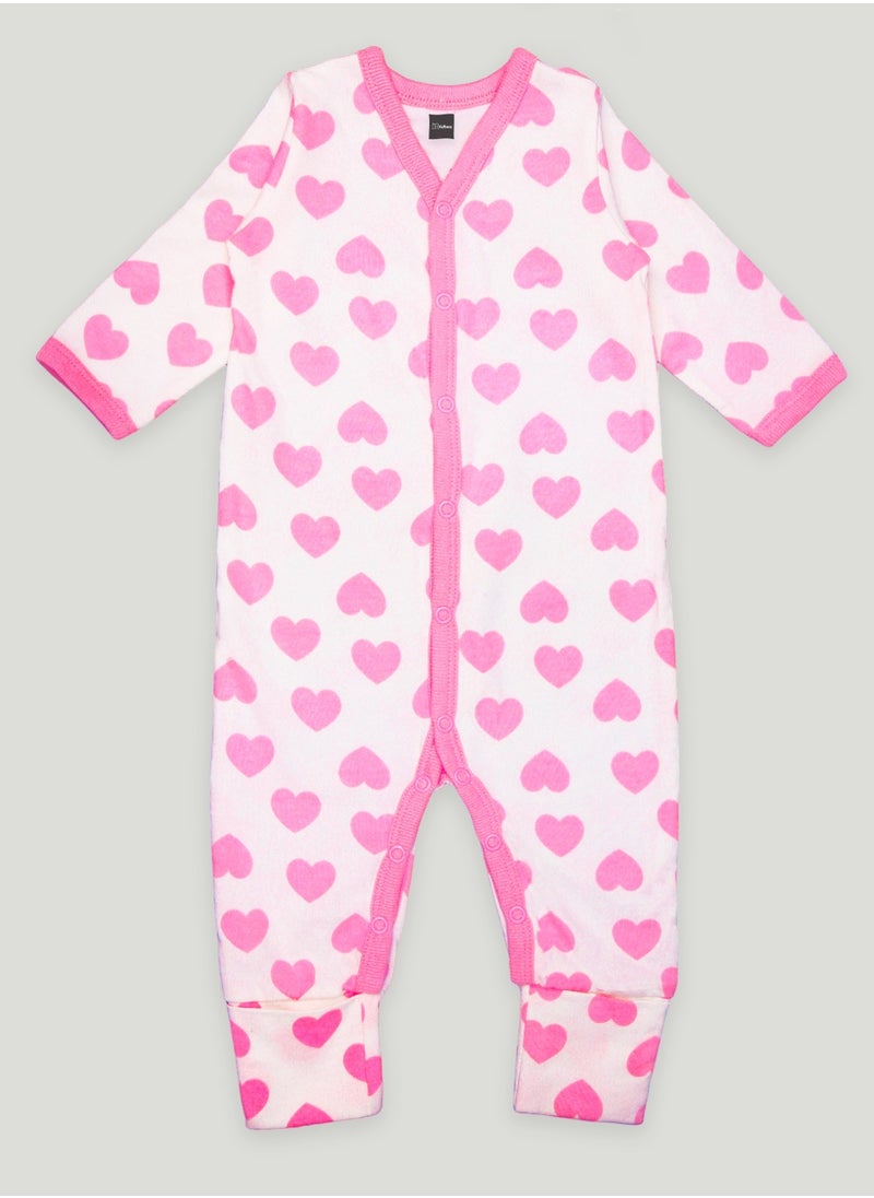 Kidbea - Kidbea  Organic Cotton fabric full sleeves & full buttons Romper | Heart | Pink - Image 1