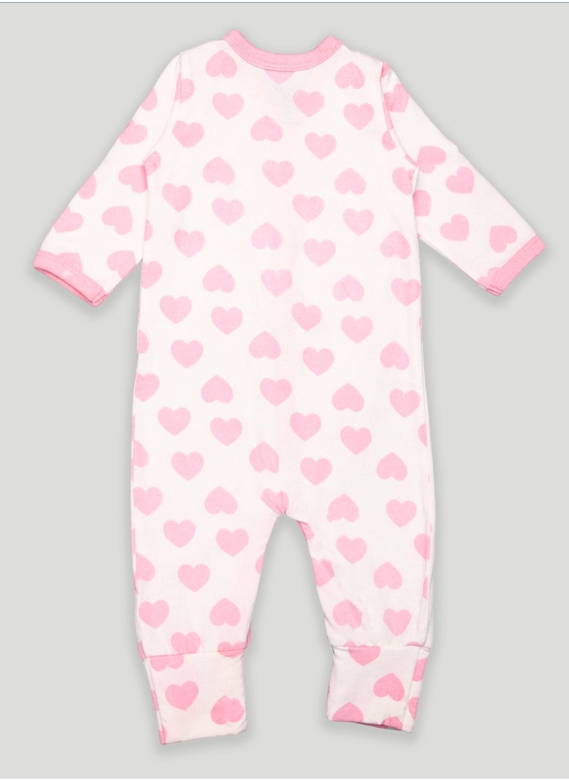 Kidbea - Kidbea  Organic Cotton fabric full sleeves & full buttons Romper | Heart | Pink - Image 1
