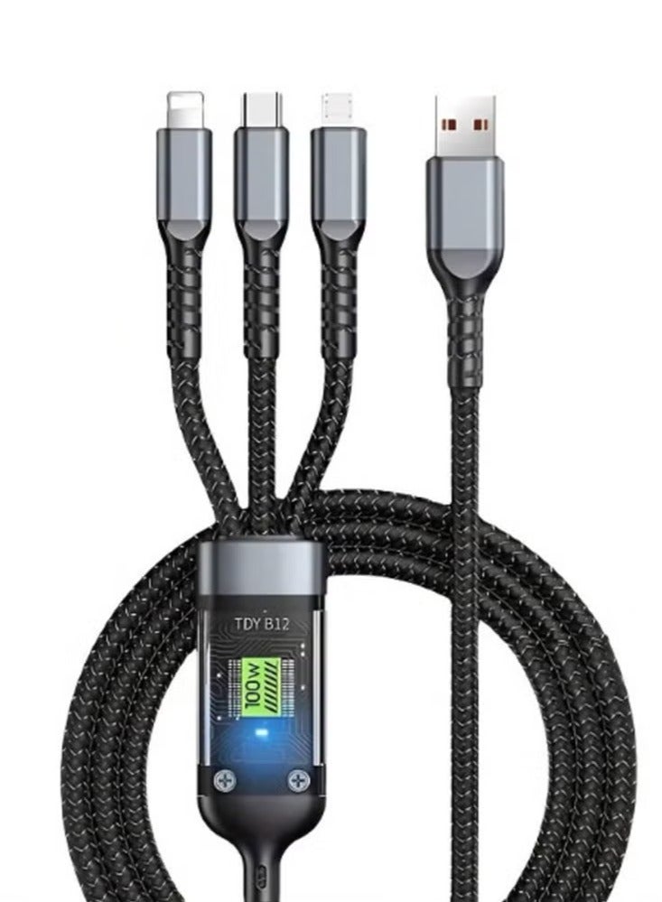 Fast Charging Braided 3 In 1 USB Cable 100W for iOS and Android  - Image 1