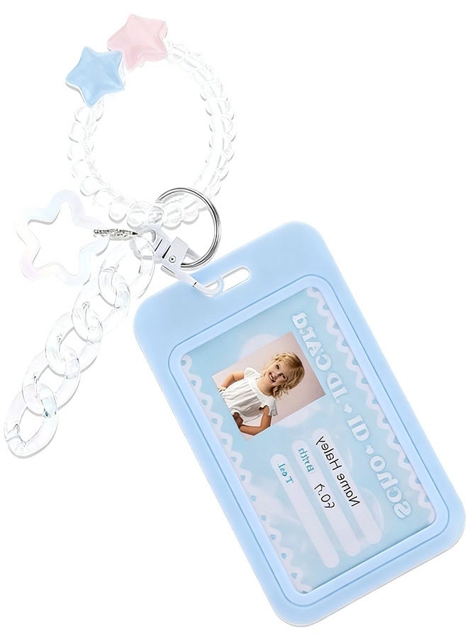Photocard Holder Keychain, ID Badge Credit Card Display Frame with Spiral Wrist Coil Idol Photo Display Organizer Hard Shell Protective Photo Sleeves for Bus Student Protector(Blue) v - Image 1