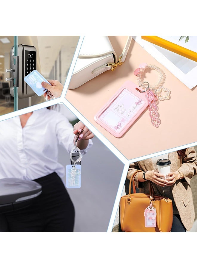 Photocard Holder Keychain, ID Badge Credit Card Display Frame with Spiral Wrist Coil Idol Photo Display Organizer Hard Shell Protective Photo Sleeves for Bus Student Protector(Blue) v - Image 5