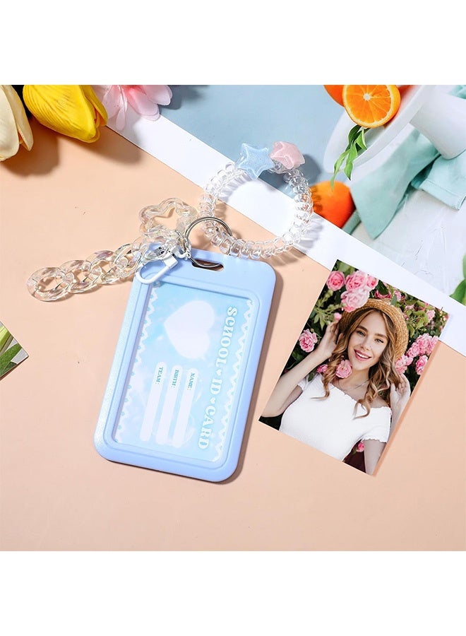 Photocard Holder Keychain, ID Badge Credit Card Display Frame with Spiral Wrist Coil Idol Photo Display Organizer Hard Shell Protective Photo Sleeves for Bus Student Protector(Blue) v - Image 3
