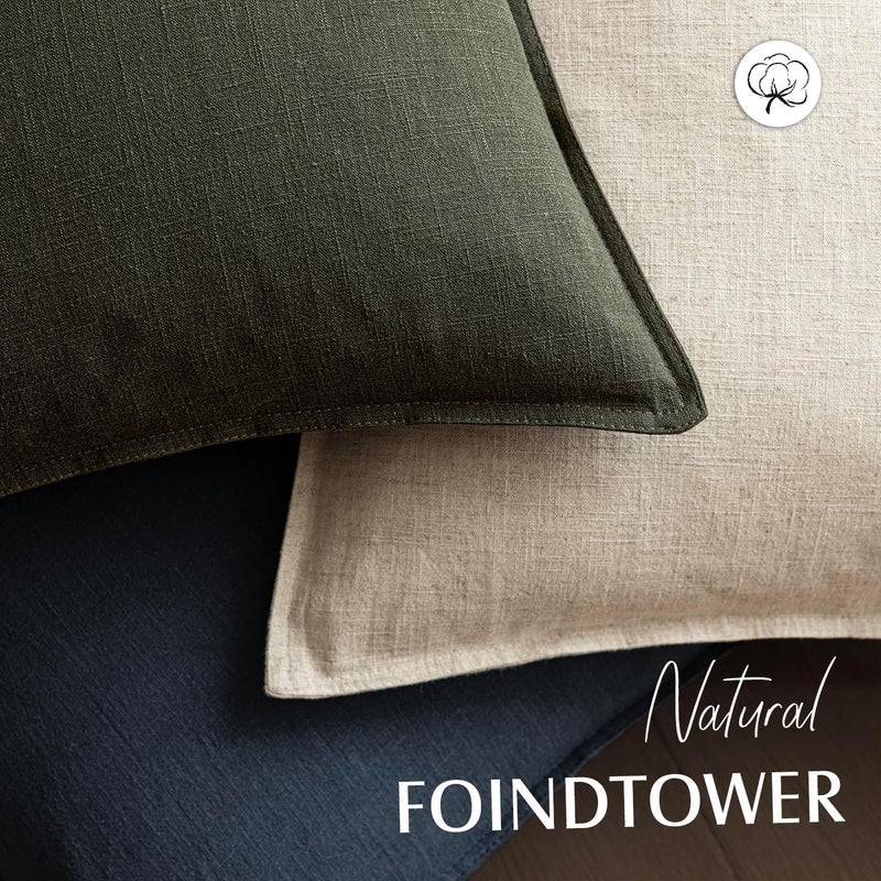 Foindtower Pack of 2, Decorative Linen Solid Throw Pillow Covers Soft Accent Cushion Case Farmhouse Neutral Pillowcase for Chair Couch Sofa Bedroom Living Room Home Decor 22 x 22 Inch Dark Olive Green - Image 4