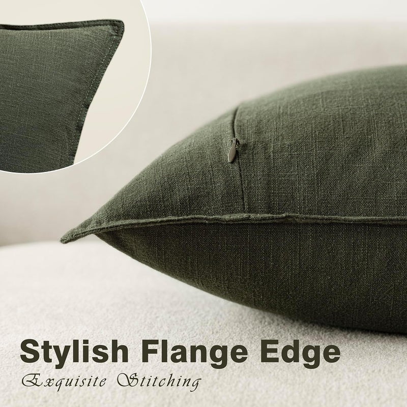 Foindtower Pack of 2, Decorative Linen Solid Throw Pillow Covers Soft Accent Cushion Case Farmhouse Neutral Pillowcase for Chair Couch Sofa Bedroom Living Room Home Decor 22 x 22 Inch Dark Olive Green - Image 3
