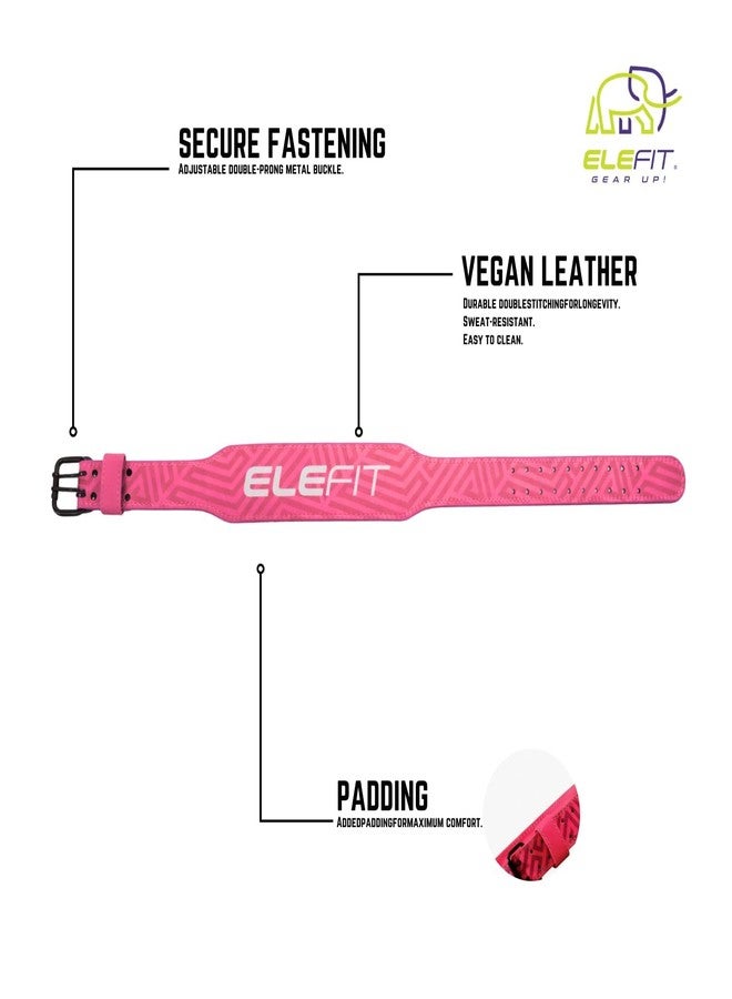 EleFit Weight Lifting Belt for Men & Women, 4 Inch Gym Support Belt with Metal Buckle, Padded Strength Training Belt for Squats, Deadlifts & Powerlifting (Pink, L) - Image 2