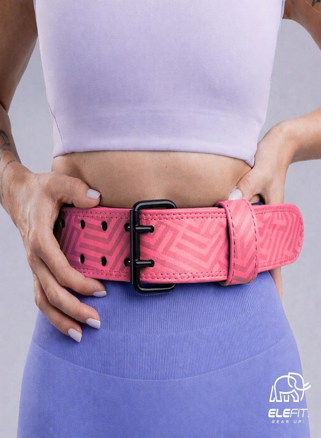 EleFit Weight Lifting Belt for Men & Women, 4 Inch Gym Support Belt with Metal Buckle, Padded Strength Training Belt for Squats, Deadlifts & Powerlifting (Pink, L) - Image 3