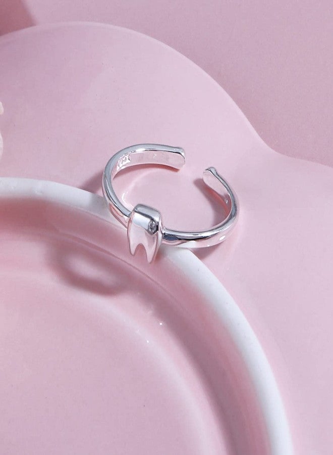 Helen de Lete Simple Geometric Pattern Lost Teeth 925 Sterling Silver Open Ring for Women - Image 3